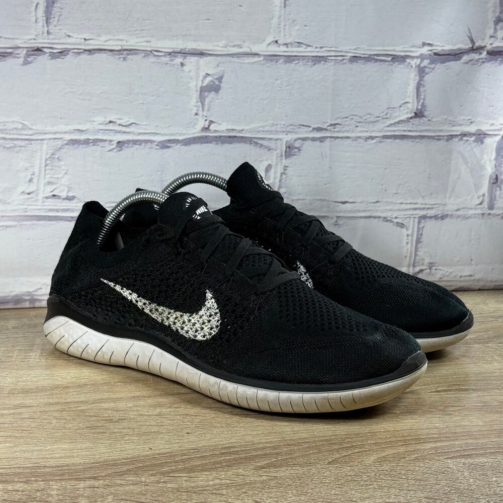 Nike Free RN Flyknit 2018 Men's 10 Black White Running Shoes 942838-001 Sneakers